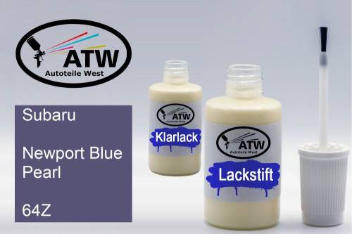 Subaru, Newport Blue Pearl, 64Z: 20ml Lackstift + 20ml Klarlack - Set, von ATW Autoteile West.